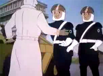 Des policiers représentés en poulets dans le dessin animé Moi Renart